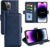 iPhone 15 Pro Hoesje - MobyDefend Luxe Wallet Book Case (Sluiting Zijkant) - Blauw - GSM Hoesje - Telefoonhoesje Geschikt Voor iPhone 15 Pro