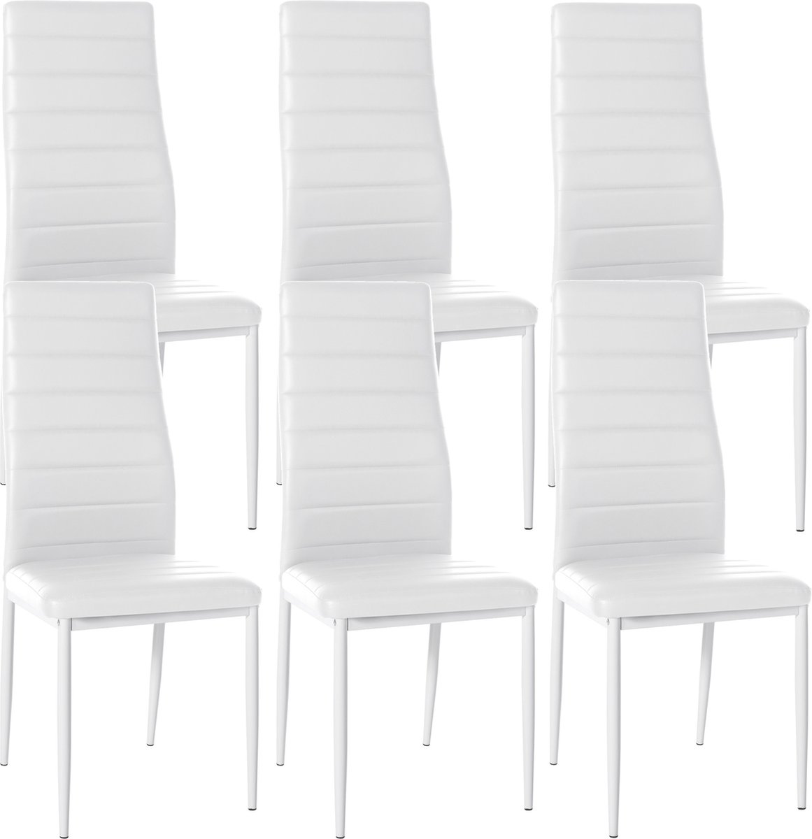 CLP Mayfair Set van 6 eetkamerstoelen - Zonder armleuning - Fauteuil - Metalen onderstel - Kunstleer/wit