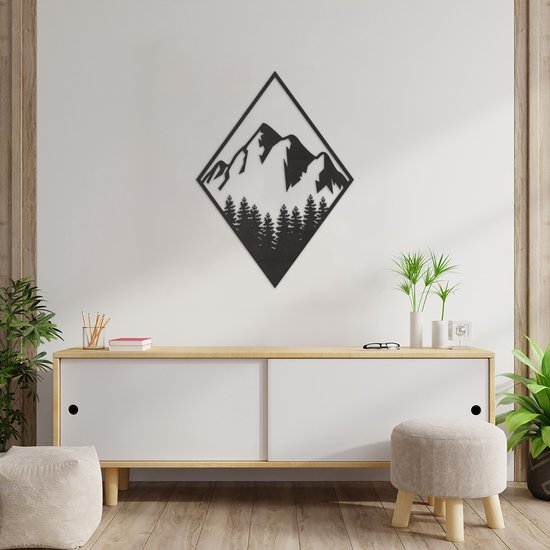 Wanddecoratie Bergen Natuur - Muurdecoratie Bergen Landschap - Muurdecoratie Hout - Wanddecoratie Hout - Muurdecoratie Woonkamer - Wanddecoratie Woonkamer - Wanddecoratie Industrieel - Wanddecoratie Landschap - Home Decor - Wall Line Art - 81 x 59 cm