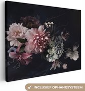 Canvas Schilderij Bloemen - Vintage - Pastel - Roze - Wit - 40x30 cm - Wanddecoratie