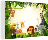 Canvas Schilderij Jungle - Dieren - Slang - Olifant - Jongens - Meisje - Kids - Baby - 60x40 cm - Wanddecoratie