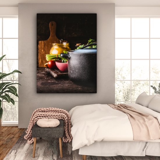 Tableau sur toile Rustique - Nature Morte - Pan - Légume - 120x160 cm - Décoration murale XXL