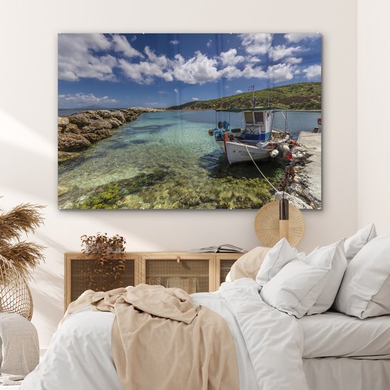 Peinture sur verre - Bateau de pêche traditionnel grec dans le golfe de Limnionas près de Kos - 180x120 cm - Peintures sur verre acrylique - Photo sur Glas