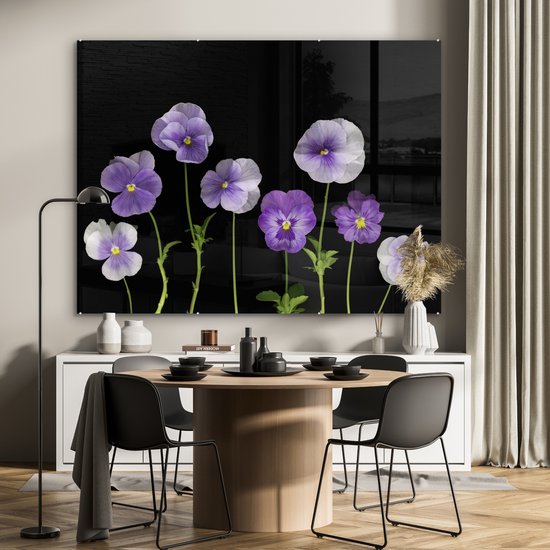 MuchoWow® Peinture sur Verre - Violettes en rang - 160x120 cm - Peintures sur Verre Peintures - Photo sur Glas