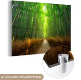 MuchoWow® Glasschilderij 180x120 cm - Schilderij acrylglas - Pad door het bos - Foto op glas - Schilderijen