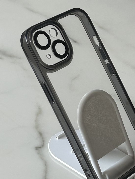 Nano Coating de haute qualité 2,5 mm avec étui lens d'appareil photo - Coque arrière en Siliconen avec Glas intégré pour étui de protection d'objectif d'appareil photo - Convient pour Apple iPhone 13 / iPhone 14 - Zwart/ Transparent