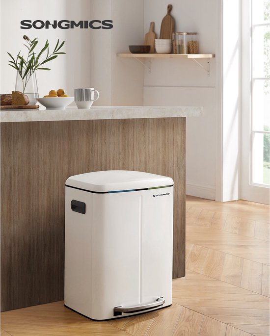 SONGMICS Stalen pedaalemmer, 5,2 gallon (20 L) prullenbak met binnenemmer, softclose en blijft open, inkt zwart LTB592B02