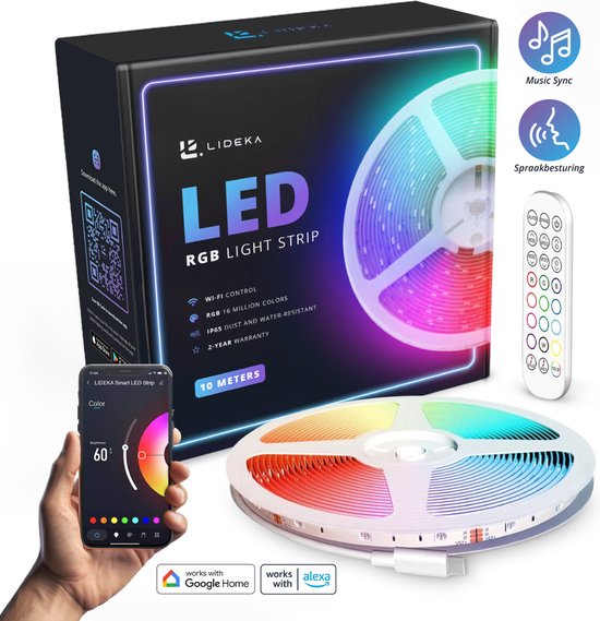 Lideka® - Bande LED 10 mètres sur 1 rouleau - Multi - Dimmable - Auto-adhésif - Application incluse - Bandes lumineuses - Bande lumineuse - Siècle des Lumières Led