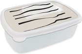 Broodtrommel Wit - Lunchbox Abstract - Lijn - Pastel - Brooddoos 18x12x6 cm - Brood lunch box - Broodtrommels voor kinderen en volwassenen
