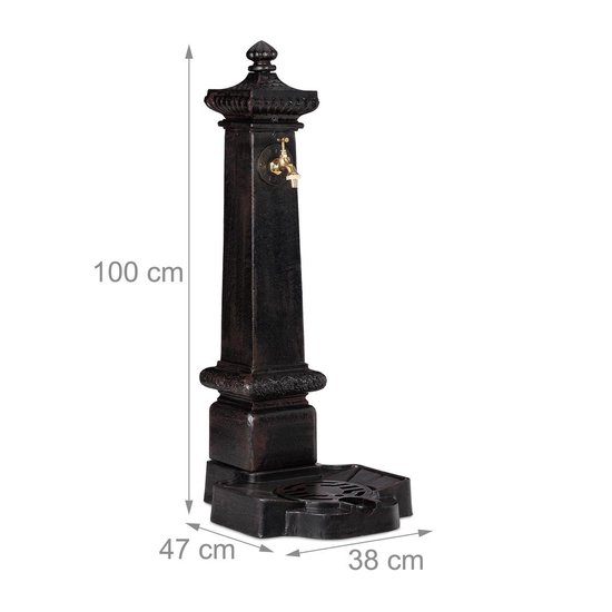 Fontaine Extérieure Relaxdays - Design Antique, Fonte, Avec Robinet Et Bac