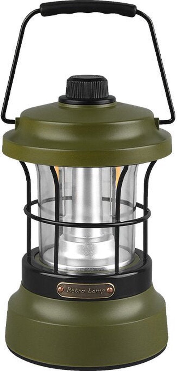 Campinglamp voor buiten - oplaadpoort - type C - licht-dimeffect - legergroen