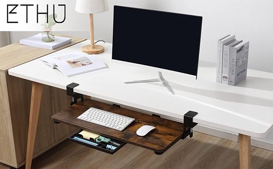 Toetsenbordlade, grote toetsenbordplank onder het bureau met C-klemhouder, computertoetsenbordstandaard, ergonomische toetsenbordlade om te typen, thuis en op kantoor hout - Merkloos