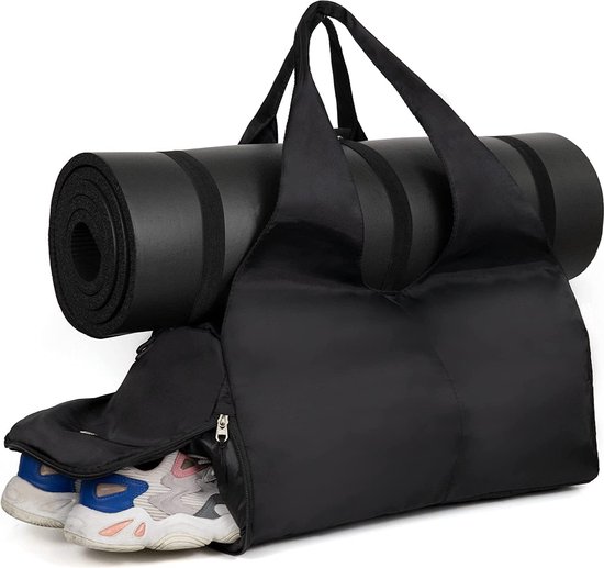 yotutun Yogatas, yogamattas met verstelbare schouderriem, grote yogatas met vak voor nat en flessenvak, waterdichte tas voor yogamat, pilates, yogamatten en yoga-accessoires (zwart