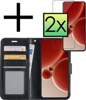 Hoes Geschikt voor OnePlus Nord 3 Hoesje Book Case Hoes Flip Cover Wallet Bookcase Met 2x Screenprotector - Zwart