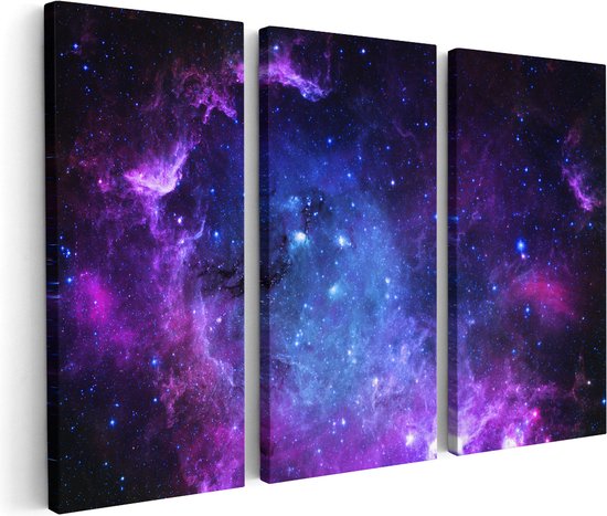 Artaza Peinture sur toile triptyque Espace en Blauw violet - 90 x 60 - Photo sur toile - Impression sur toile