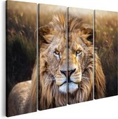Artaza Peinture sur Toile Quadriptyque Lion dans la Nature - Tête de Lion - 160x120 - Groot - Photo sur Toile - Impression sur Toile