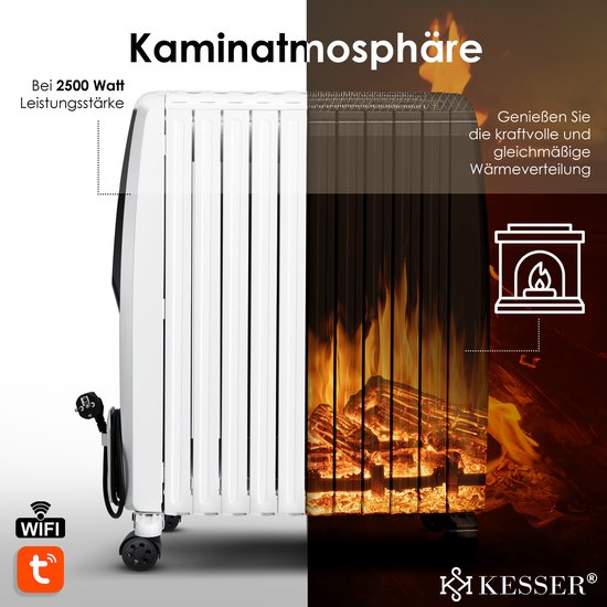 KESSER® Olieradiator OliestralerElektrische Verwarmer Energiebesparing Met Display Wifi App Afstandsbediening