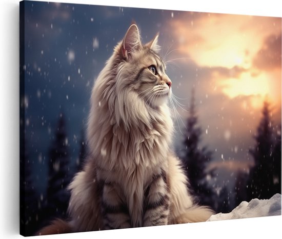 Artaza Canvas Schilderij Kat in de Winter - Foto Op Canvas - Canvas Print