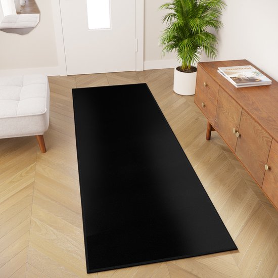 Tapiso Mono Runner Tapis Zwart Uni Couloir Tapis À Poils Ras Taille - 80x200
