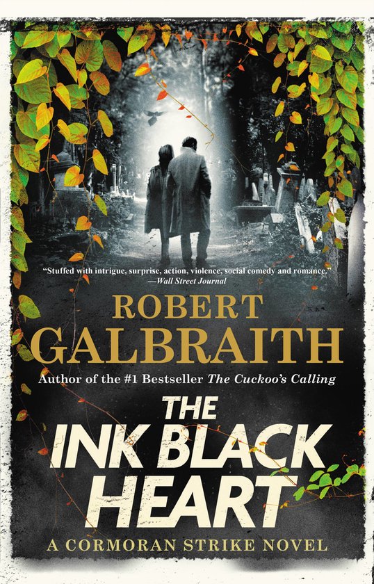 Boekomslag van "The Ink Black Heart" met een stel dat wegloopt met een vlieger in een begraafplaats.