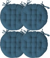 Atmosphera Tuinstoelkussen - 4x - jeans blauw - katoen - 38 x 38 x 6.5 cm - wicker zitkussen rond