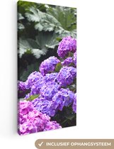 Canvas Schilderij Roze en paarse hortensia's - 40x80 cm - Wanddecoratie