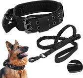 K9 Tactische hondenhalsband met handvat, reflecterende, verstelbare hondenhalsband met robuuste metalen gesp, militaire hondenhalsband en lijnset, voor middelgrote en grote honden, XL