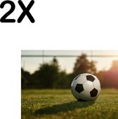 BWK Textiele Placemat - Voetbal op het Gras voor het Goal - Set van 2 Placemats - 35x25 cm - Polyester Stof - Afneembaar