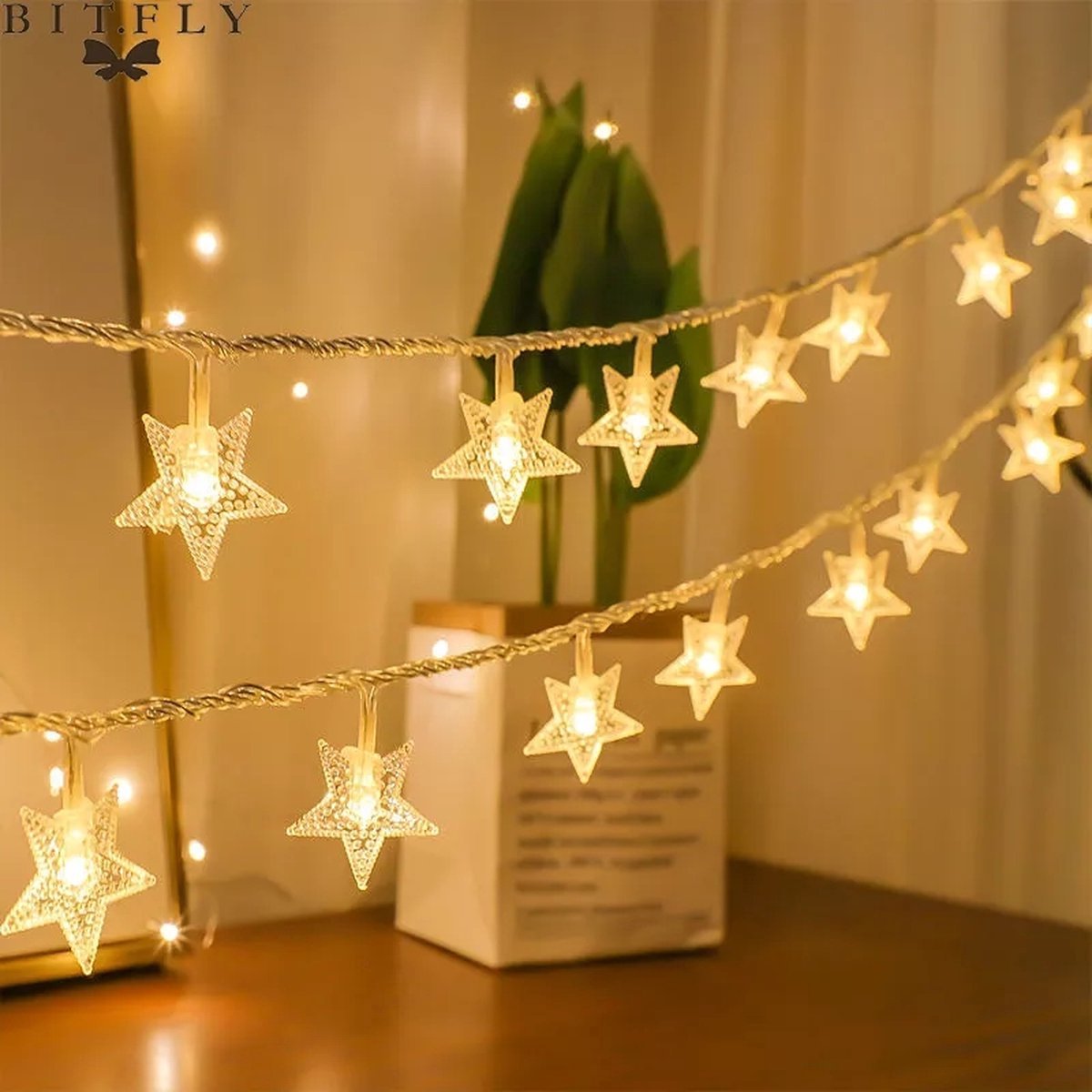 MOZY - Kerstverlichting - Sterren - 3 meter - Warm Wit - 20 Lichtjes - Knipperfunctie - Kerstdecoratie - Lichtsnoer - Sneeuwvlok - Winter - Kerstboom - Kerstversiering