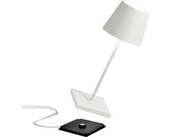Zafferano Poldina Pro Mini Tafellamp - Oplaadbare Buitenlamp Wit - IP65 Spatwaterdicht - Bureaulamp Snoerloos - Dimbare LED Lamp - Tuinlamp met Draadloos Oplaadstation - 30 cm x Ø 11cm
