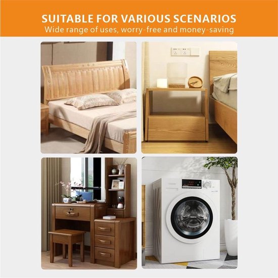 Cadre de lit réglable 4 pièces, outil anti-secousse, 43-112 mm, butée de tête de lit réglable avec coussins muraux/meubles pour lit, armoire, chaise, canapé et koelkast, noir