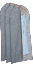 Relaxdays kledinghoes set van 3 - opbergzakken voor kleding - half transparant - 135x58 cm
