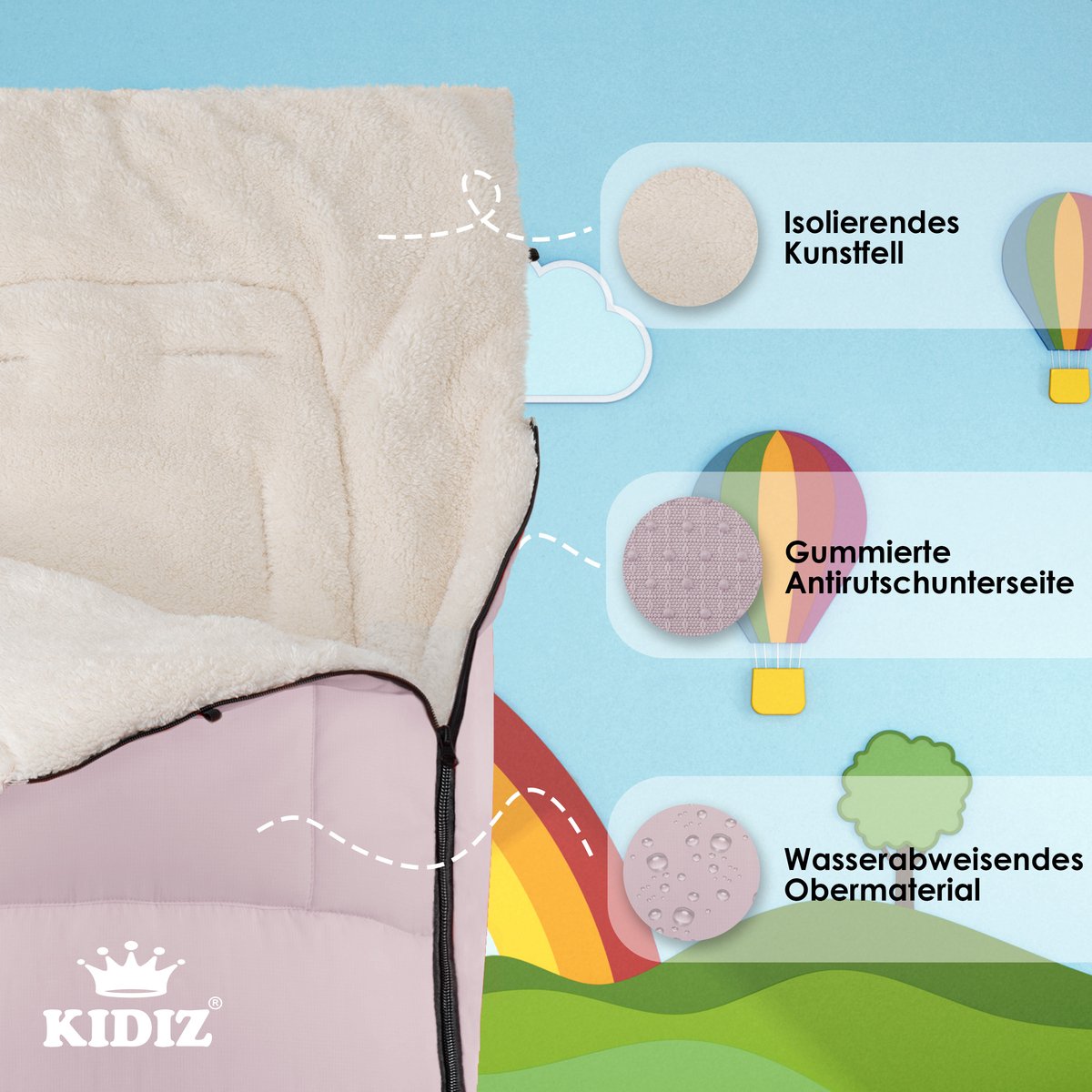 KIDIZ® Voetenzak voor Autostoeltje en Buggy met Ritssluiting - Baby Slaapzak Deken voor Maxi-Cosi & Wandelwagen / Kinderwagen - Roségoud – foto 8