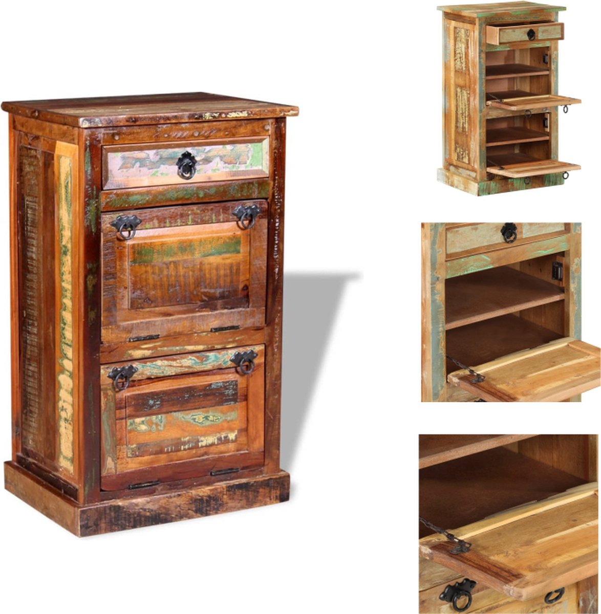 VidaXL Schoenenkast Antieke Stijl Hout 50 x 38 x 85 cm 4 schappen Meerkleurig Schoenenkast