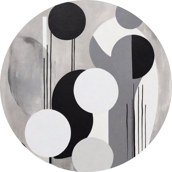 De Muurdecoratie - Wandcirkel abstract 90x90 cm - Wanddecoratie zwart wit - Abstractie - Schilderijen woonkamer - Decoratie kantoor - Keuken wandbord - Muurdecoratie binnen - Ronde kunst