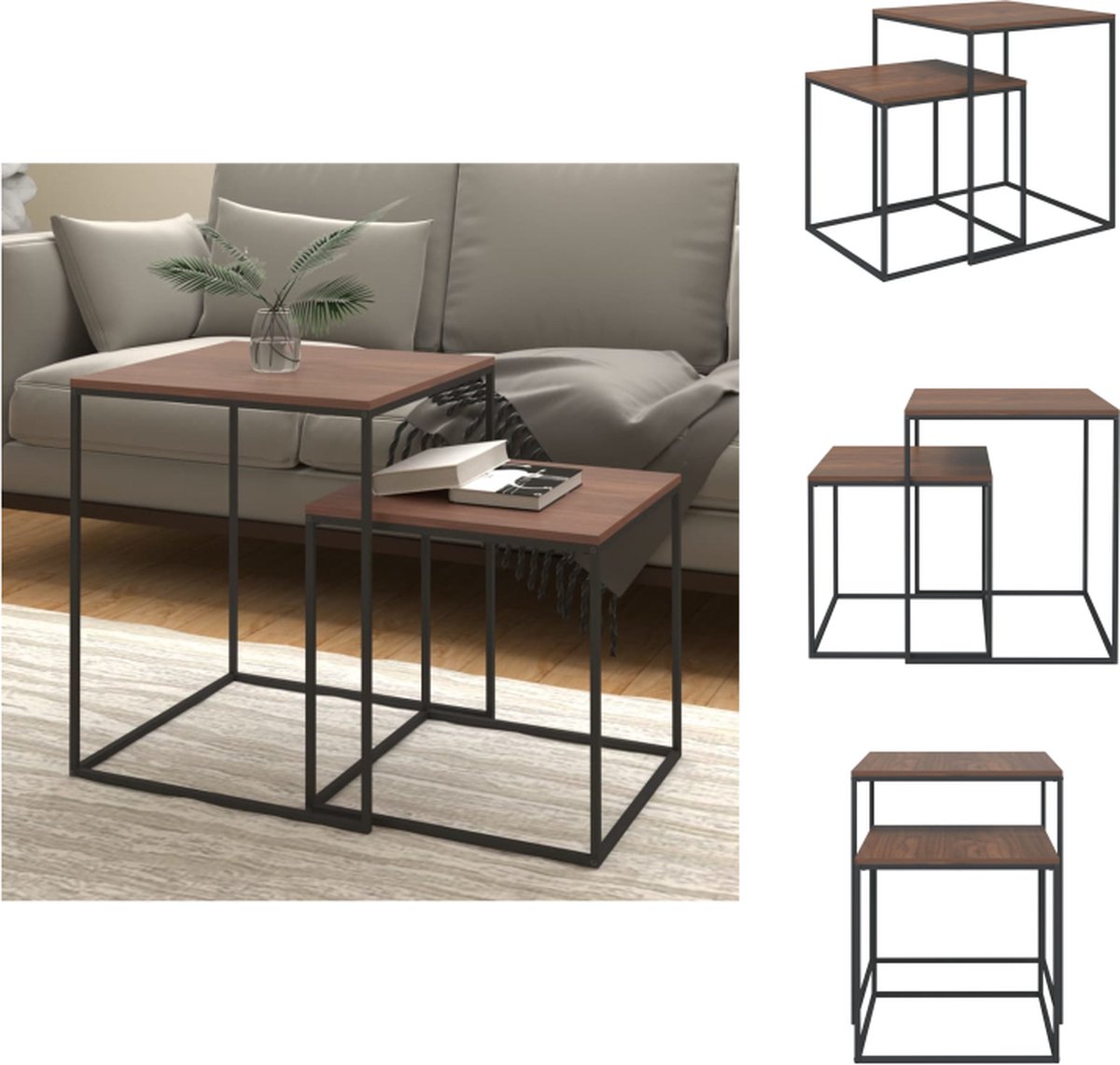 VidaXL Salontafelset Beuken Zwart 40x40x48 cm en 35x35x35 cm Nachtkastjes Bijzettafels Banktafels Tafel