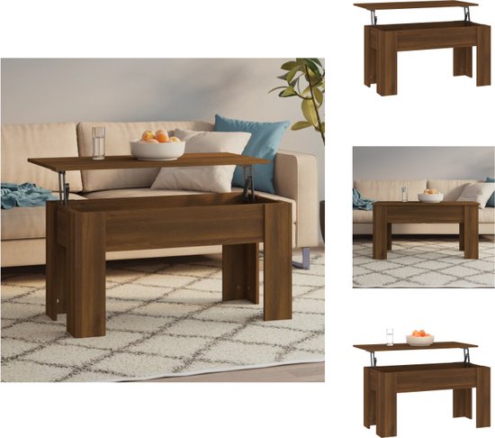 Vida Designs Lift Up Salontafel met groot verborgen opbergvak en plank, H 48-60 x L100 x B48 cm (eiken en wit