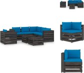 vidaXL Pallet Loungeset - Grenenhout - Moduleerbaar - Lichtblauwe kussens - 150x150cm - Tuinset