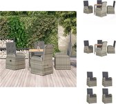 vidaXL Tuinset - Grijs - PE-rattan en Gepoedercoat Staal - Modulair Design - Verstelbare Rugleuning - Inclusief Kussens - Praktisch Tafelblad - Tuinstoel