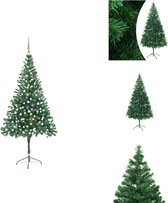 vidaXL Kunstkerstboom 210 cm - 910 takken - groen - met LED-verlichting - inclusief piek en kerstballen - Decoratieve kerstboom