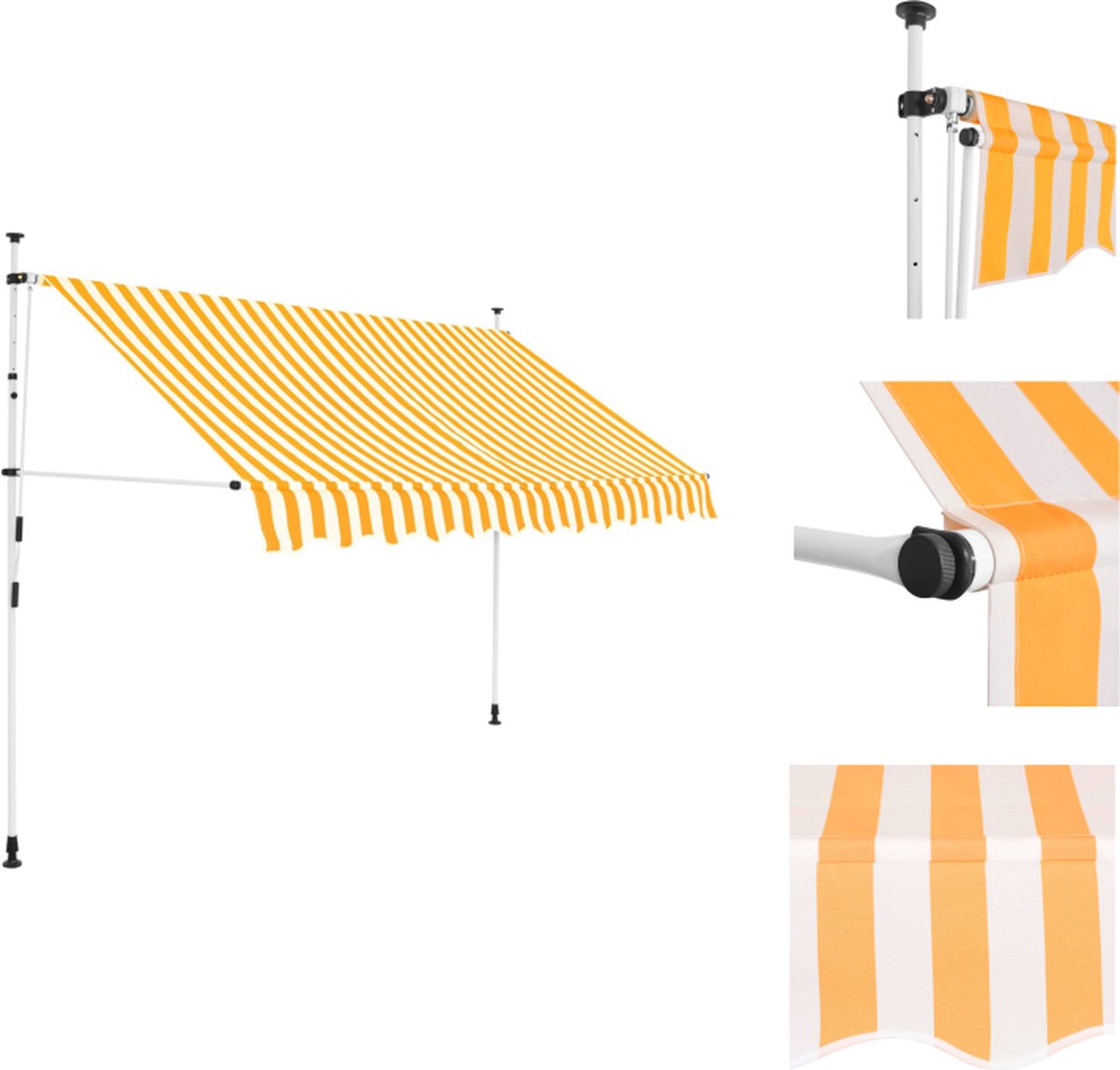VidaXL Uitschuifbare zonwering 250 cm breed Oranje Wit Handmatig bediend Vensterzonwering