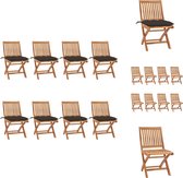 vidaXL Tuinstoelenset - Teakhout - 8 stoelen + kussens - Tuinstoel
