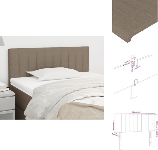 vidaXL Hoofdbord - Klassiek ontwerp - Ademende en duurzame stof - Stevige houten poten - Verstelbare hoogte - Comfortabele ondersteuning - Taupe kleur - Afmetingen- 90 x 5 x 78/88 cm - Bedonderdeel