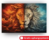 schilderij - Leeuw - Schilderij Leeuw - Schilderij Kleurrijk - Schilderij portret dieren - Kleurrijk Leeuw - 60 x 40 cm 18mm