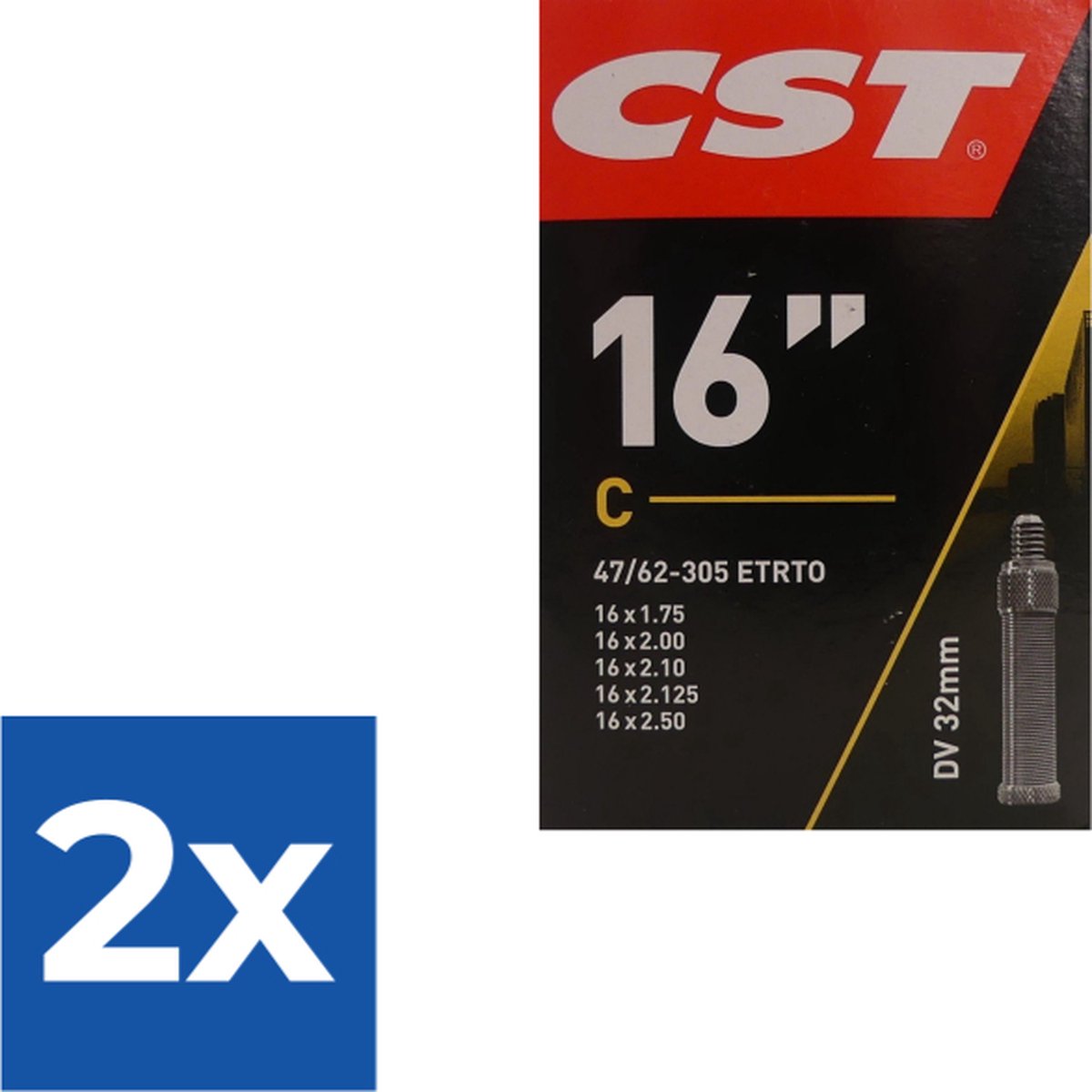 CST - Binnenband Fiets - Hollands Ventiel - 32 mm - 16 x 1.75 - 2.50 - Voordeelverpakking 2 stuks