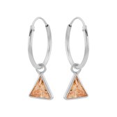 Oorbellen 925 zilver | Oorringen met hanger | Zilveren oorringen met hanger, driehoekvormige cubic zirkonia steen kleur champagne