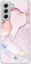 Casimoda® hoesje - Geschikt voor Samsung Galaxy S21 FE - Marmer roze paars - Shockproof case - Extra sterk - Siliconen/TPU - Paars, Transparant