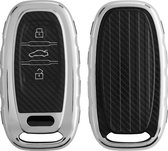 kwmobile Sleutelhoesje geschikt voor Audi A6 A7 A8 Q7 Q8 3-knops autosleutel Keyless - Autosleutel hoesje - Sleutelhoes - hoogglans zilver