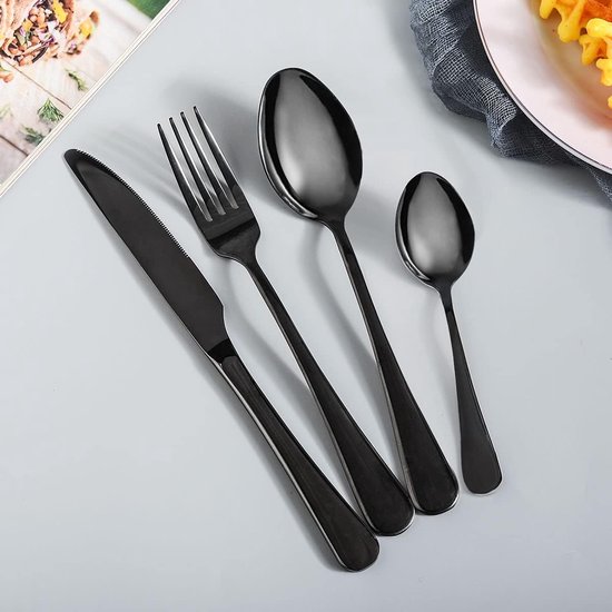 Bestdin Bestekset voor 6 personen, 30-delige, roestvrij staal, mat zwart, met mes, vork en lepel, hoogwaardig