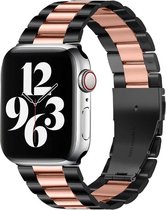 By Qubix Bracelet à maillons en acier - Zwart avec or rose - Convient pour Apple Watch 38 mm - 40 mm - 41 mm - Bracelet de montre Apple Compatible - Bracelet de montre intelligente